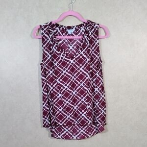 05099 Escapada Living maroon & white sleeveless blouse M